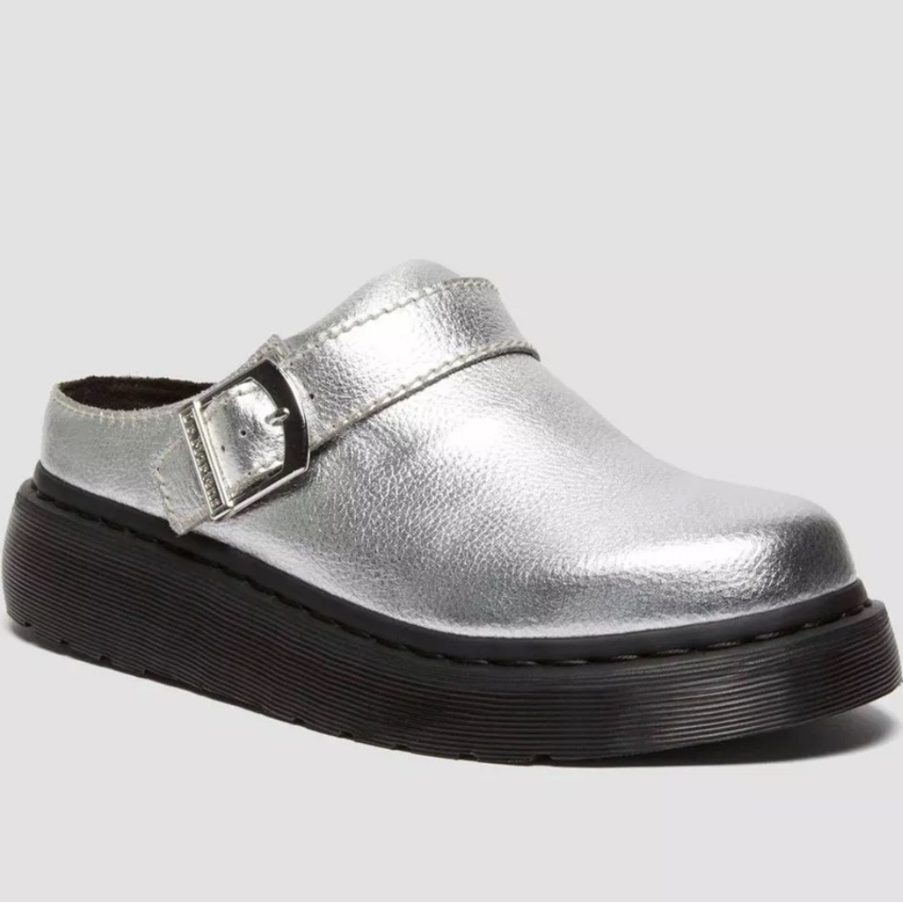Dr. Martens Laketen Slingback Mule Tumbled Silver Metallic Size 8 NWOT
